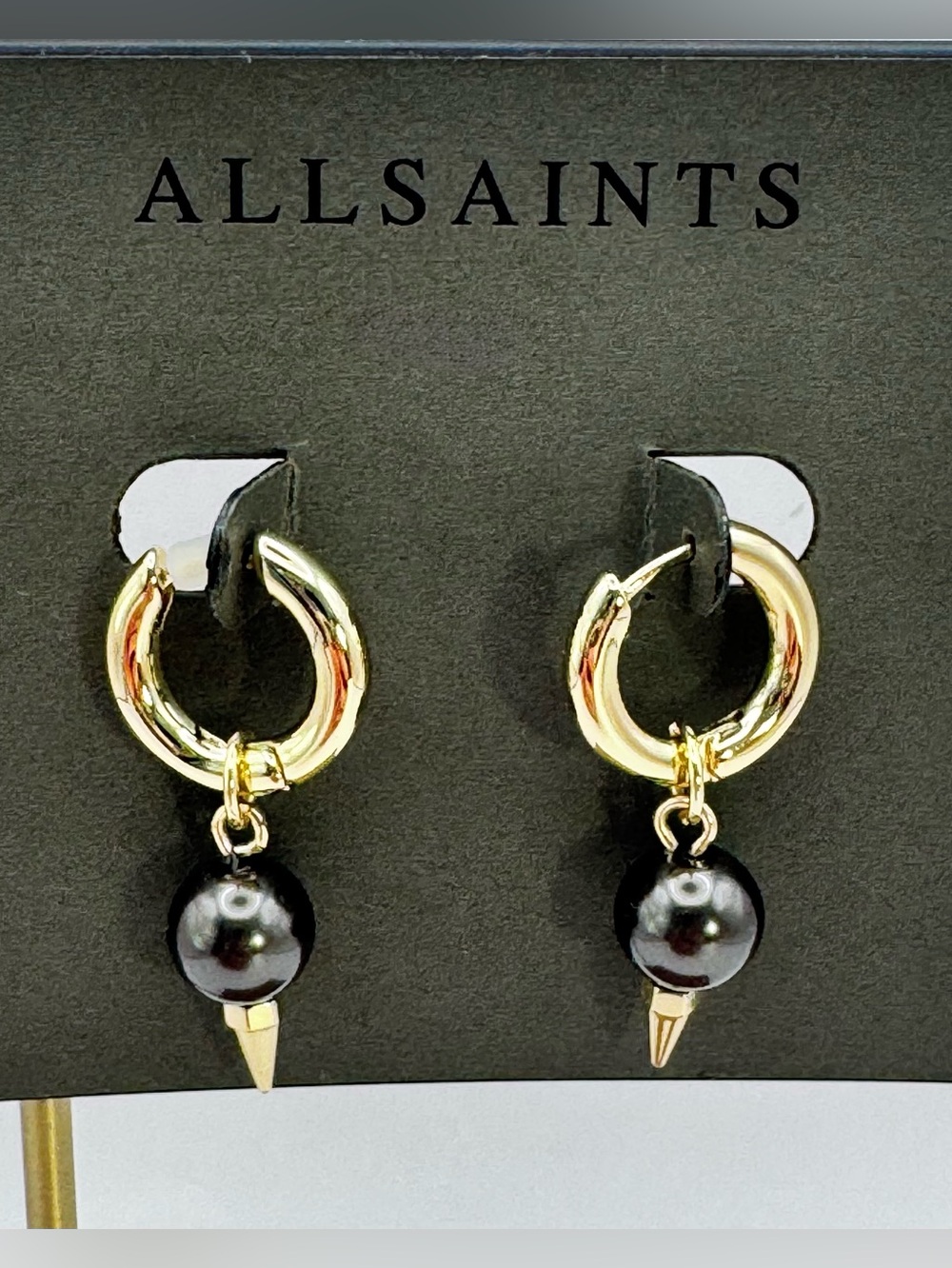 AllSaints Gray Pearl Spike Drop
Earrings Gold Tone Huggie Hoops